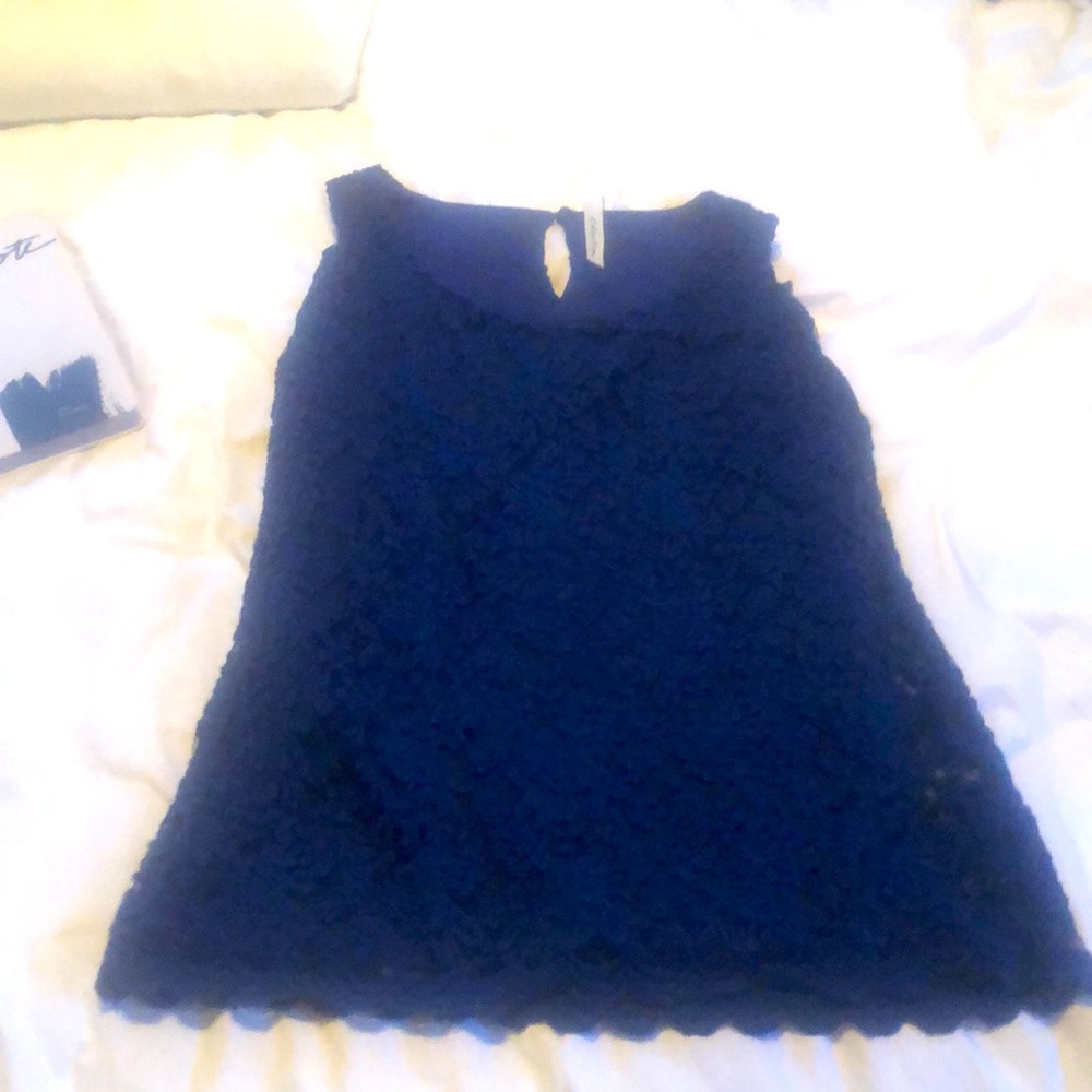 Blue and Black sleeveless Lace Top